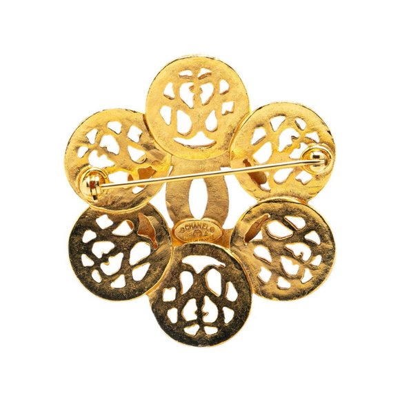 CHANEL Coco Mark Flower Motif Brooch Gold Plated - Picture 2 of 4